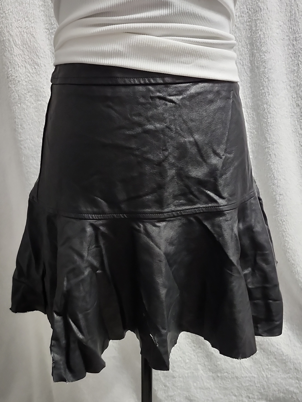 Forever 21 Small Black Faux Leather Drop Waist Flounce Mini Skirt